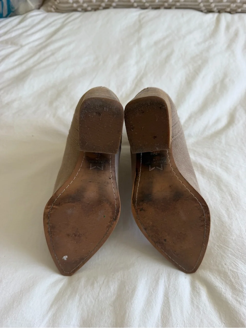 Marc Fisher Taupe Suede Stacked Heel Ankle Booties